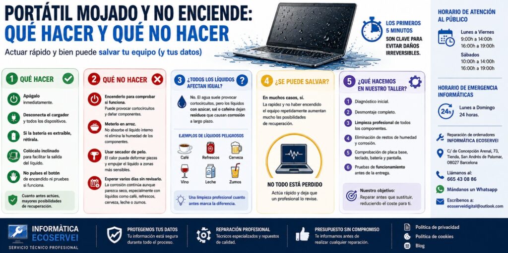 reparar portatil mojado que no enciende