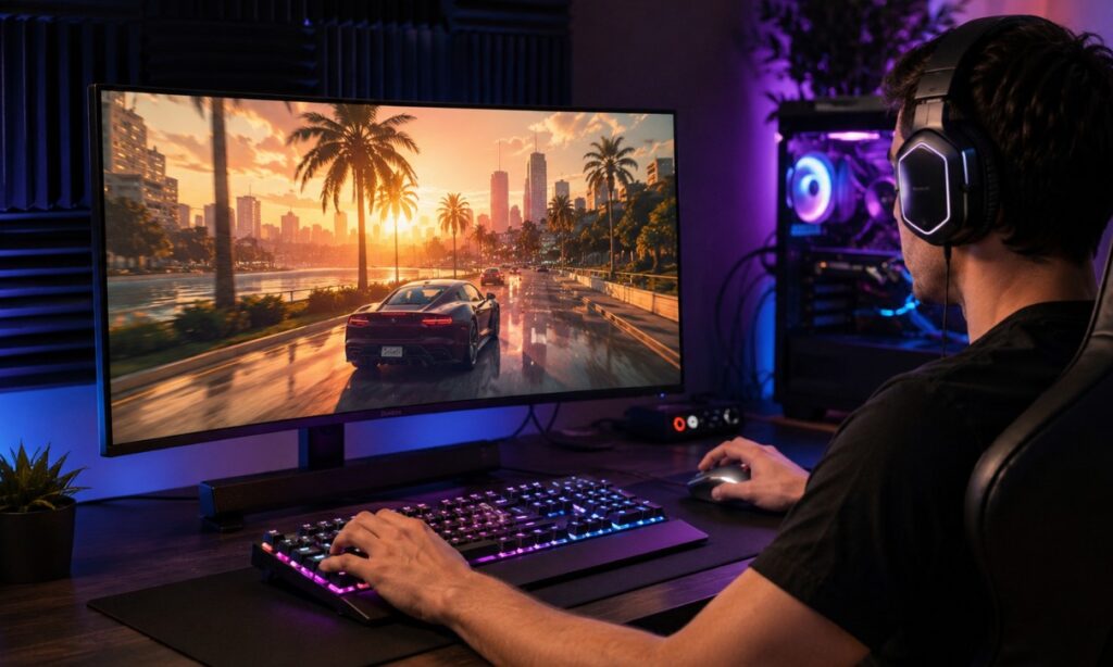 Jugador utilizando un PC gaming preparado para GTA 6
